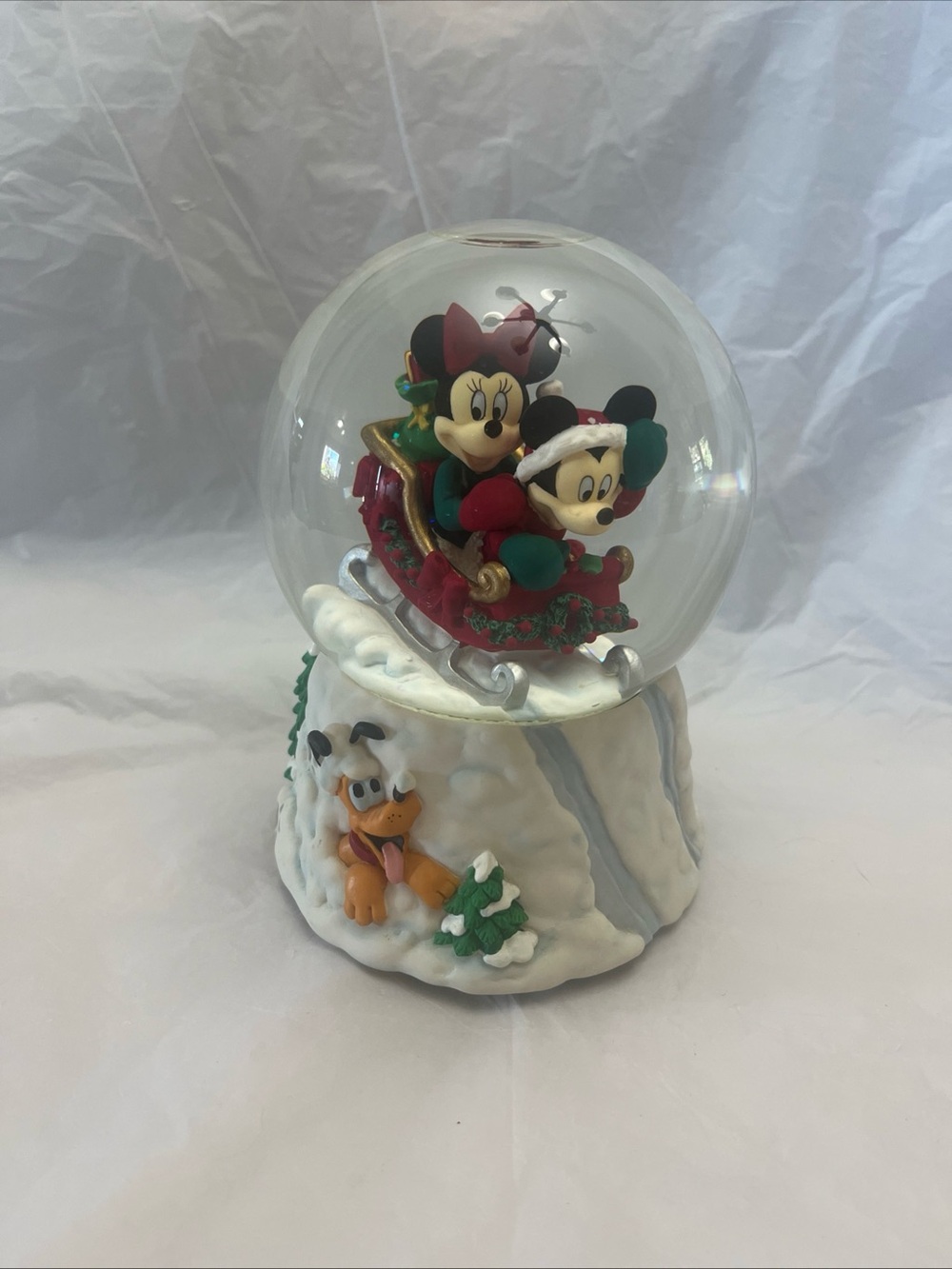 Disney Holiday Snow Globe with Mickey, Minnie & Pluto - Red, Green, White